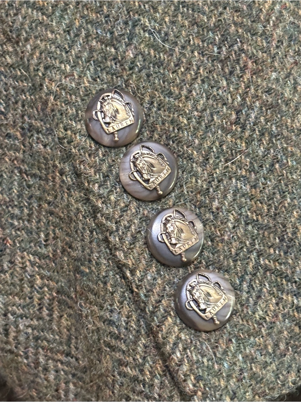 Lauren Ralph Lauren Olive Green Equestrian Herringbone Wool Blazer Size 14 EUC - Picture 8 of 16